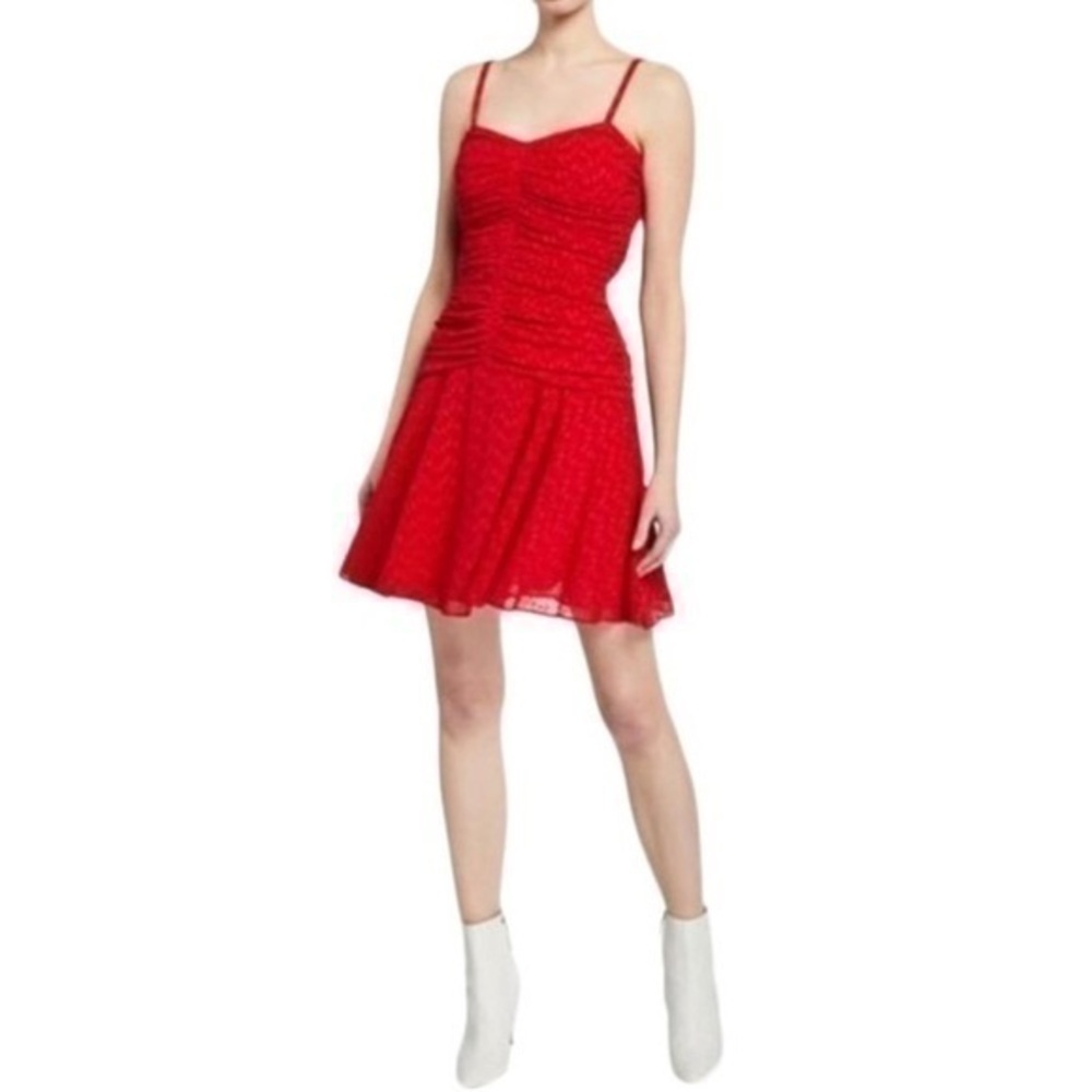 Jill Stuart Red Sweetheart Eyelet Ruched Dress
